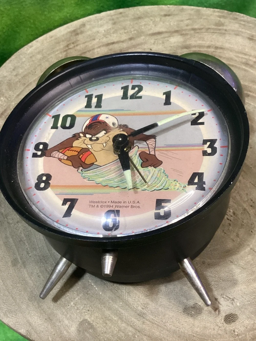 Warner Bros. Black Twin-Bell Tasmanian Devil Alarm Clock Vintage 1994 USA Works